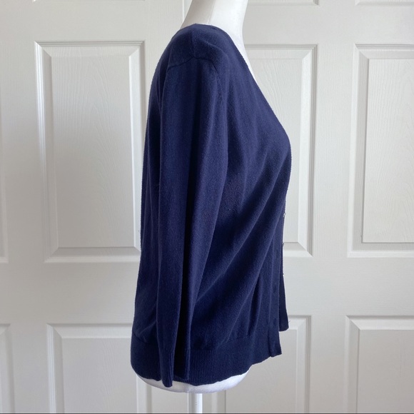 NY & Co Navy 3/4 Sleeve Button Down Cardigan - Picture 4 of 7